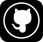 GitHub logo, a white silouete of a cartoon cat inside of a circle.