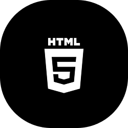 HTML logo, the words html on top of the logo, a big S.