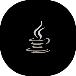 Java logo, a picture of a minimalist coffee cup with steam rising out of it, on top of a minimalist plate.