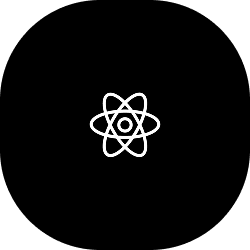 React logo, an atomic nuclear image.